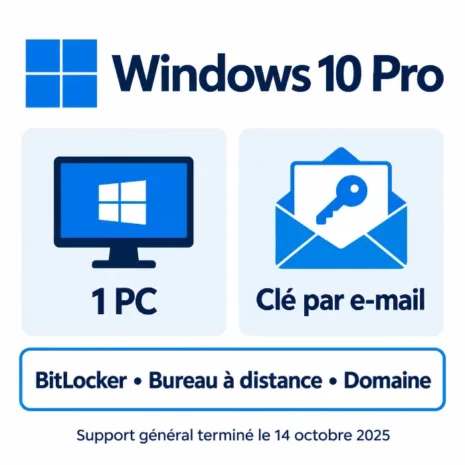windows-10-pro Clé Windows 10 Pro pour 1 PC, envoyée par e-mail, avec fonctions Pro et date de fin du support