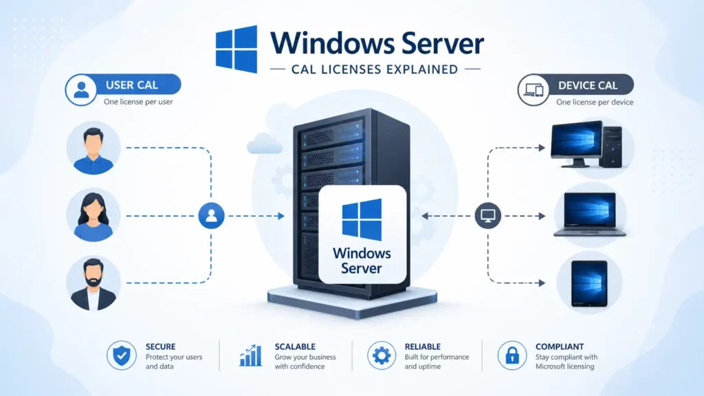 schéma du fonctionnement pour une licence CAL windows server