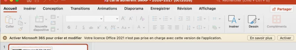 message erreur office 2021 desactive macos